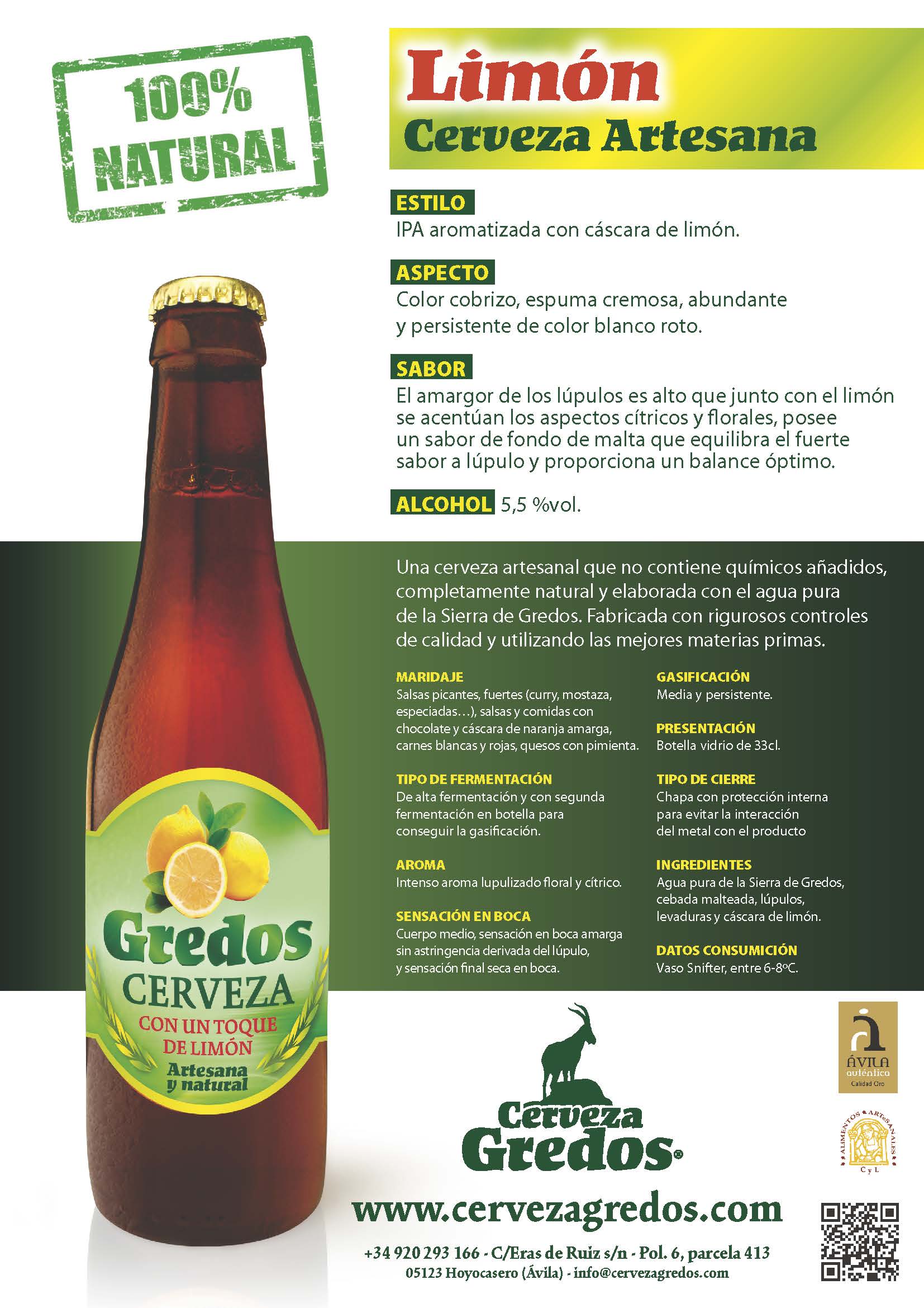 Cerveza artesana con limón gredos